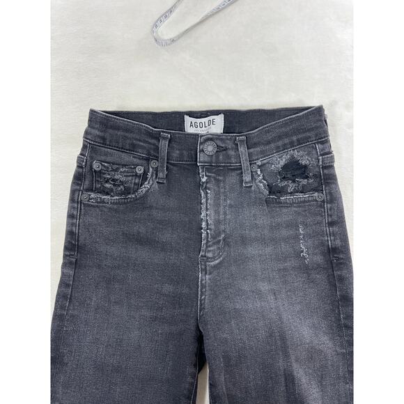 Agolde Jeans Sophie Mid Rise Skinny Temple Black Heavy Distressing 24 / 0 - Picture 10 of 13